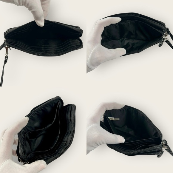 Coach Double Zip Large Signature Black and Tan Wristlet Clutch - Picture 5 of 9